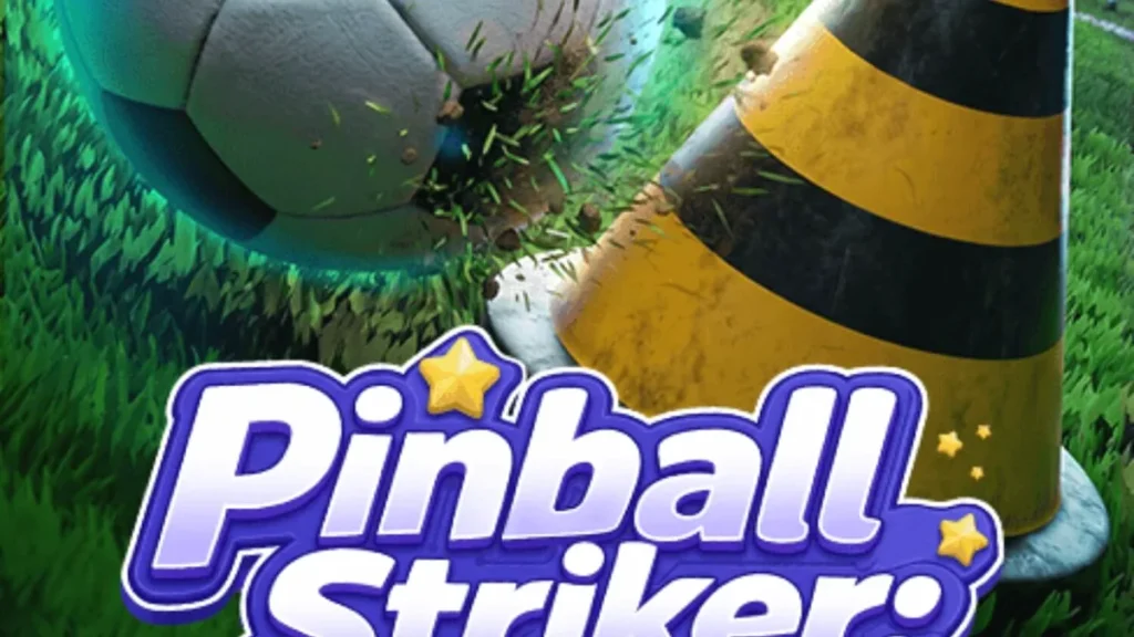Tampilan layar permainan Pinball Striker 20,000x dengan latar stadion neon